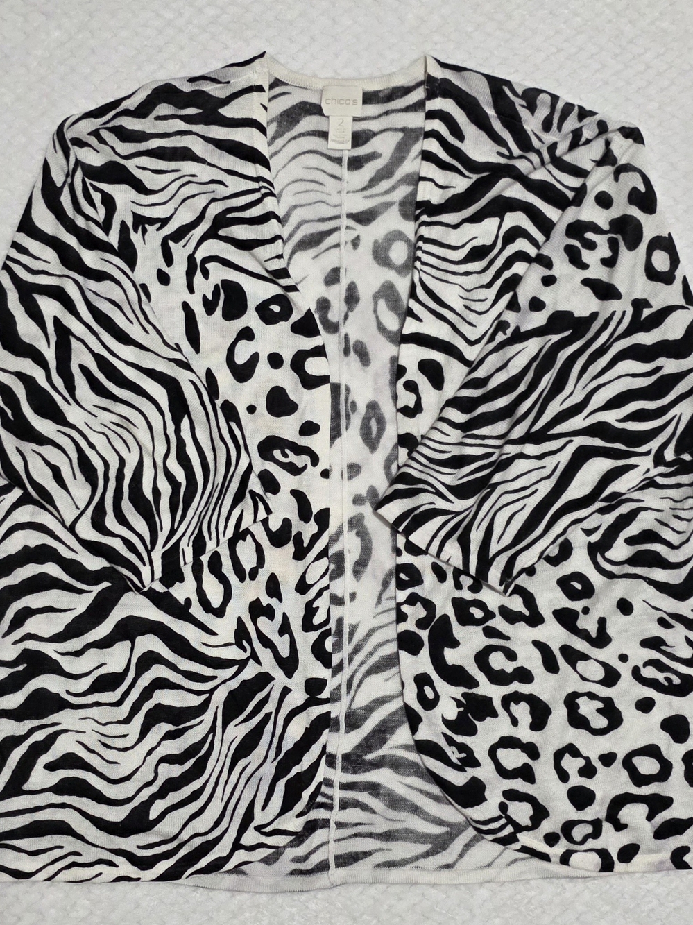 Chico's Black and White Animal Print Open Front Cardigan - Size 2